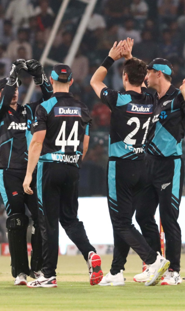 New Zealand celebrates their wicket
